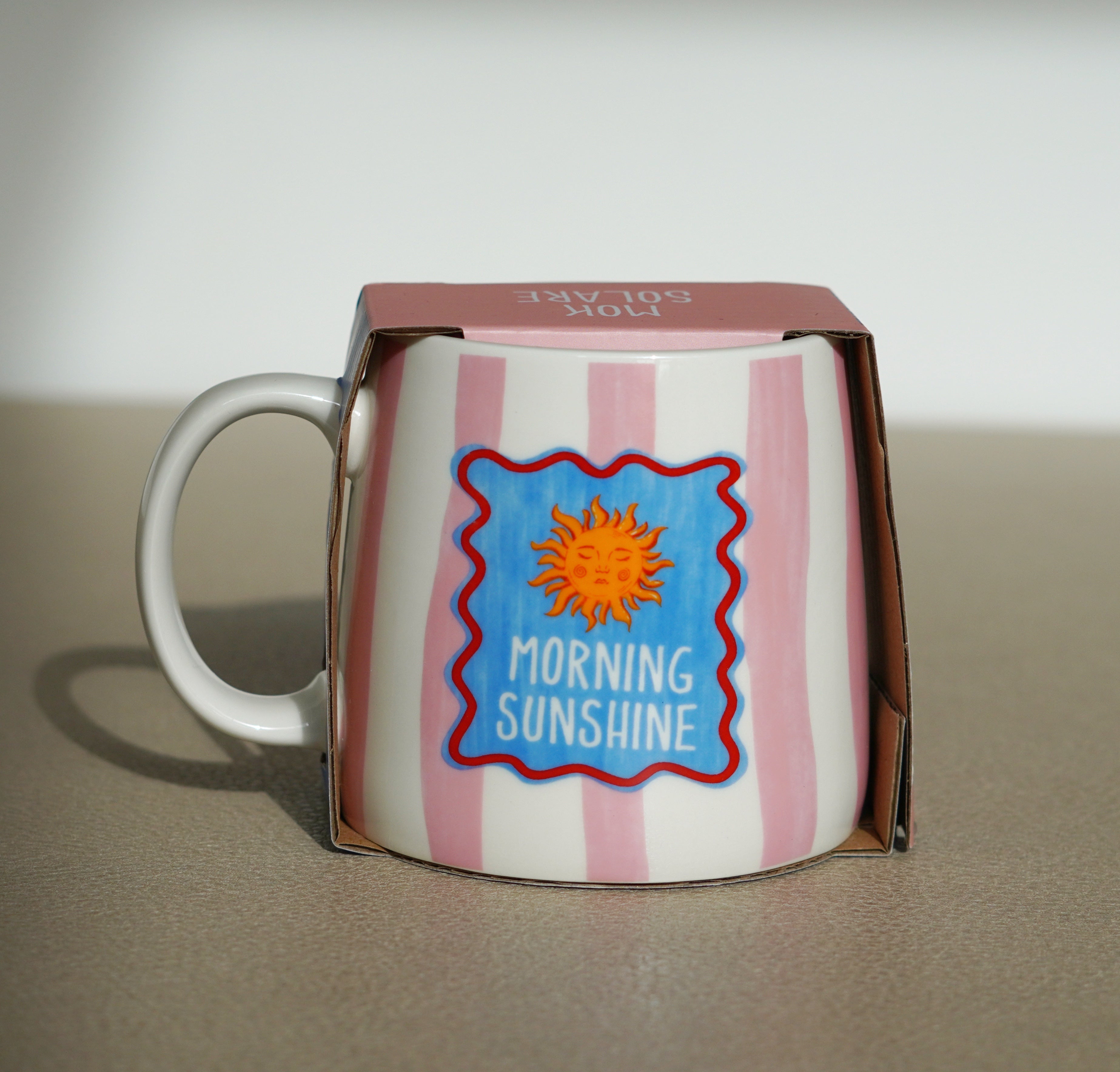 Keramische mok Solare roze wit gestreept met blauw detail - Néva Living