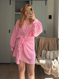Isla mousseline jurk roze - one size