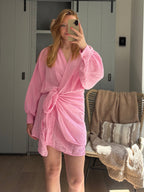 Isla mousseline jurk roze - one size
