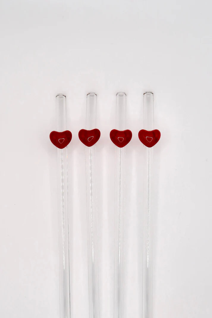 Glazen rietjes aardbei - set van 4