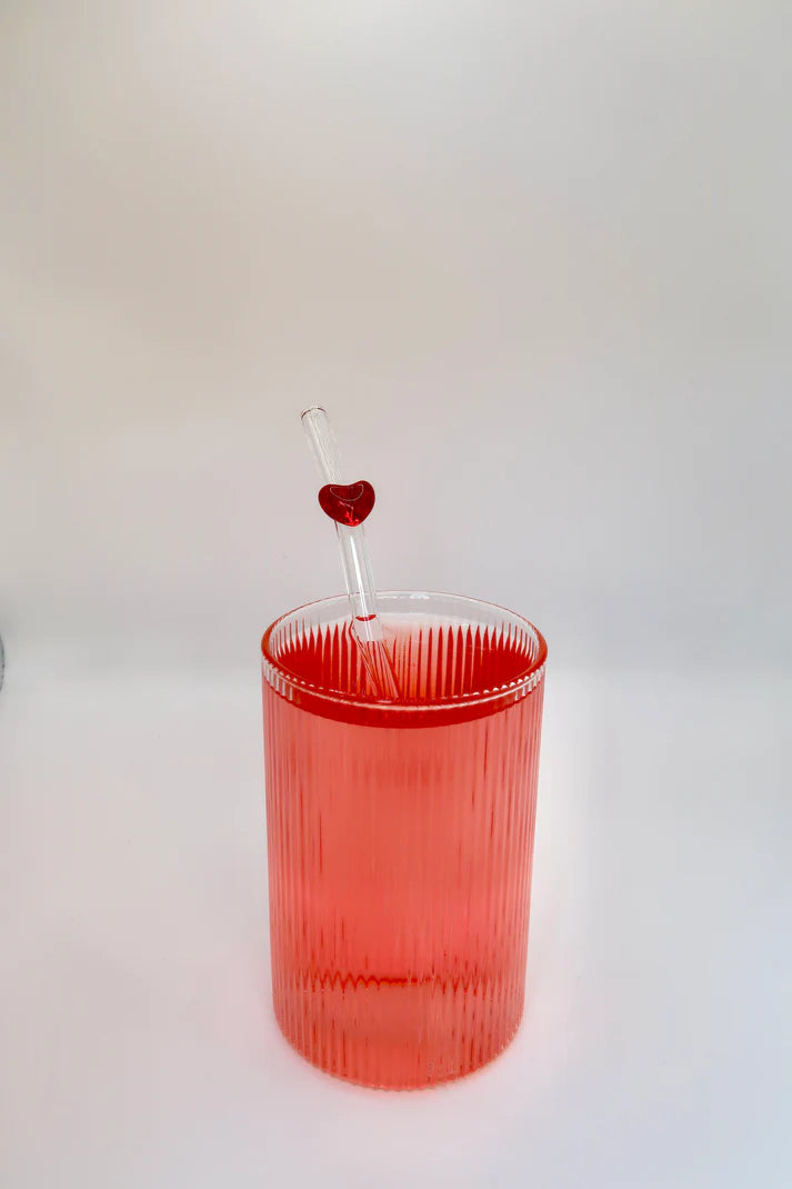 Glazen rietjes aardbei - set van 4