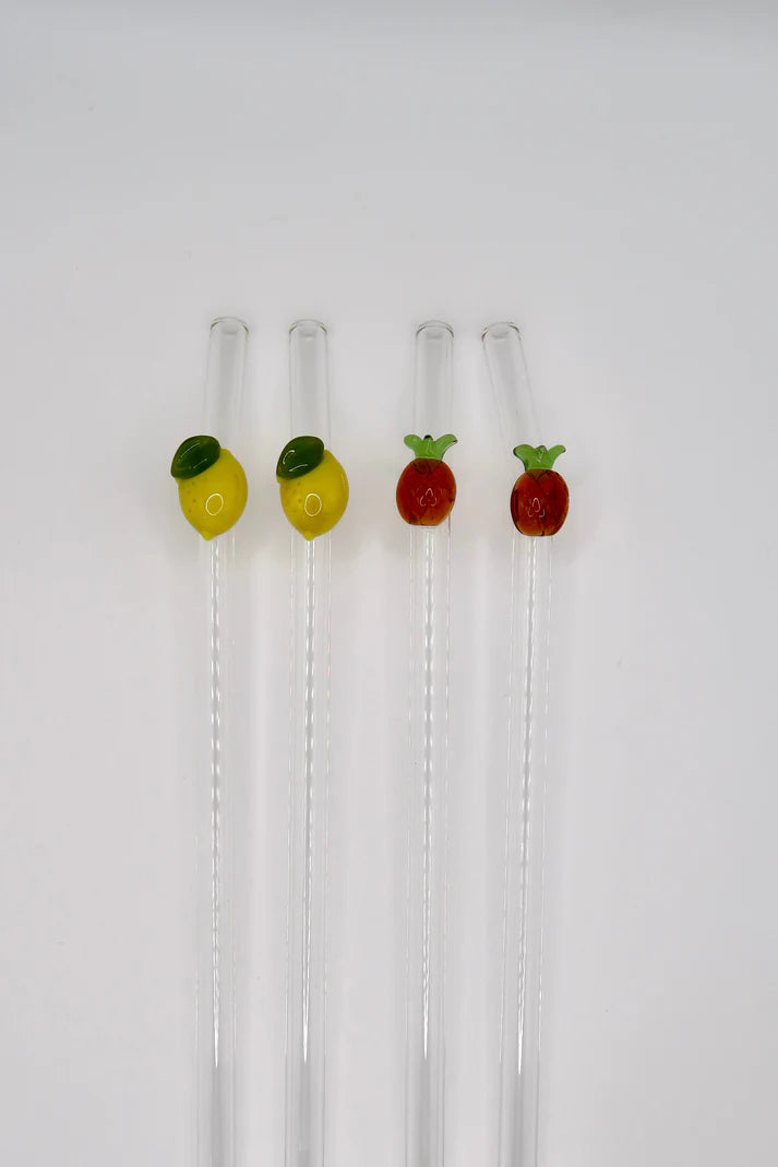 Glazen rietjes tropisch - set van 4